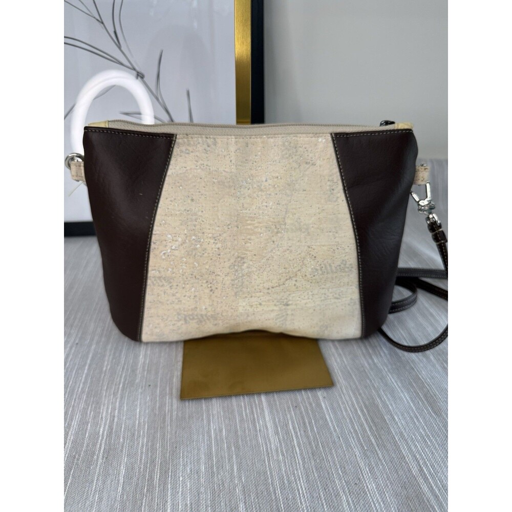 Sissys Boutique Cork Crossbody Bag Framed By Two Brow Leather Sides